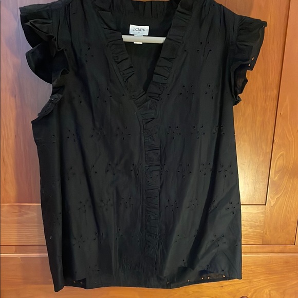 J. Crew Black Ruffle Sleeve Top - Picture 1 of 4
